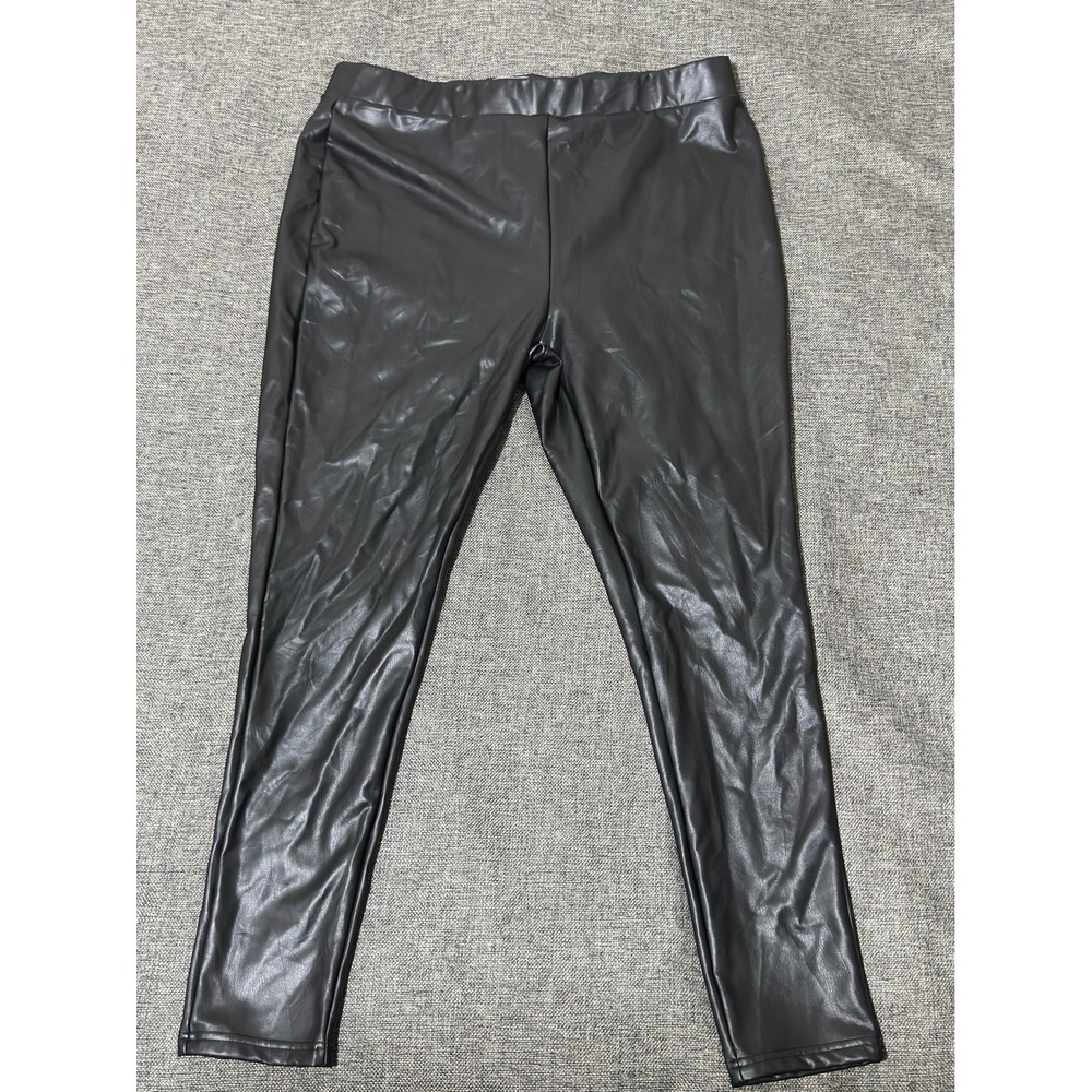 Berkley Jensen Women XXL Leggings Faux Leather Black Fleece Lined